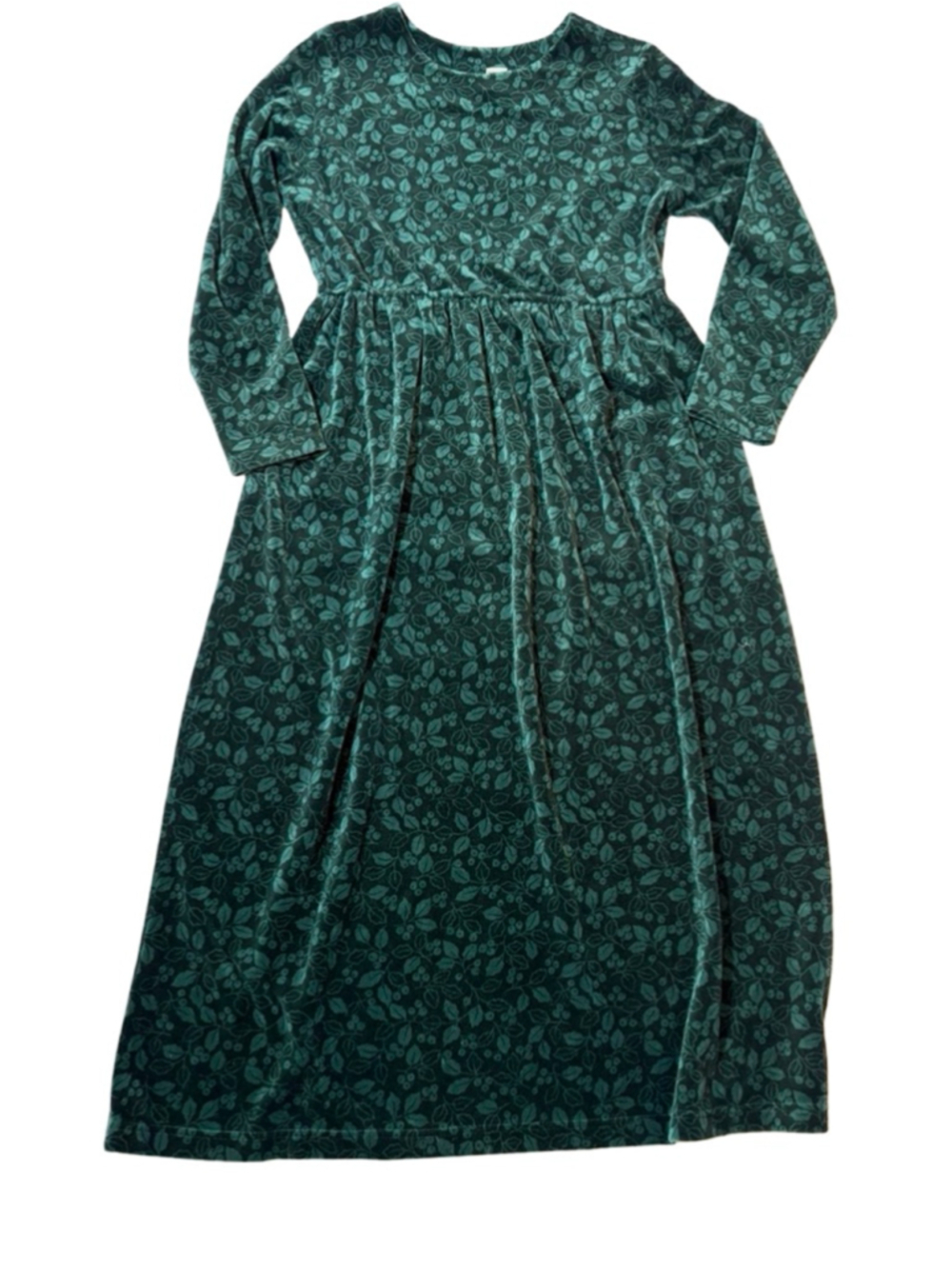Vintage L.L. Bean Petite 6 Green Floral Velour Maxi Dress Cottagecore